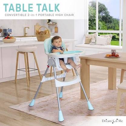 Dream On Me Portable 2-in-1 Tabletalk High Chair, Convertible Compact High Chair, Light Weight Portable Highchair, Grey