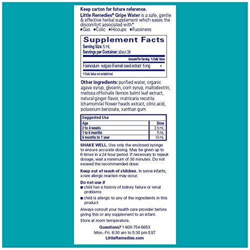Little Remedies Gripe Water for Babies, Colic and Baby Gas Relief for Newborns, 4 Fl Oz, 3 Pack