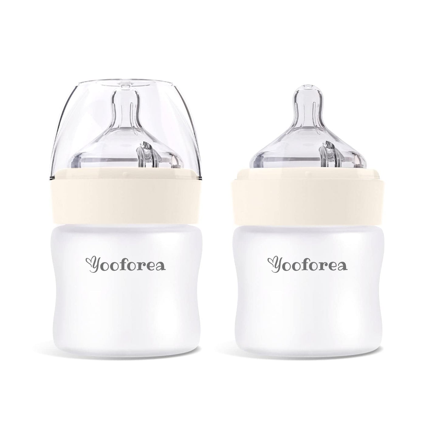 Yooforea Silicone Coated Glass Baby Bottle, 0M+ Slow Flow Nipple I Anti-Colic, Wide Neck, Stable Base I Medical-Grade Silicone Coating for Shatter Protection, BPA BPS PVC Free (3 Ounce-Honey)