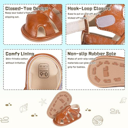 Meckior Baby Infant Boy Girl Sandals Newborn Non-Slip Soft Rubber Sole Sandals for Baby Boys Open-Toe Outdoor Casual Summer First Walkers Shoes