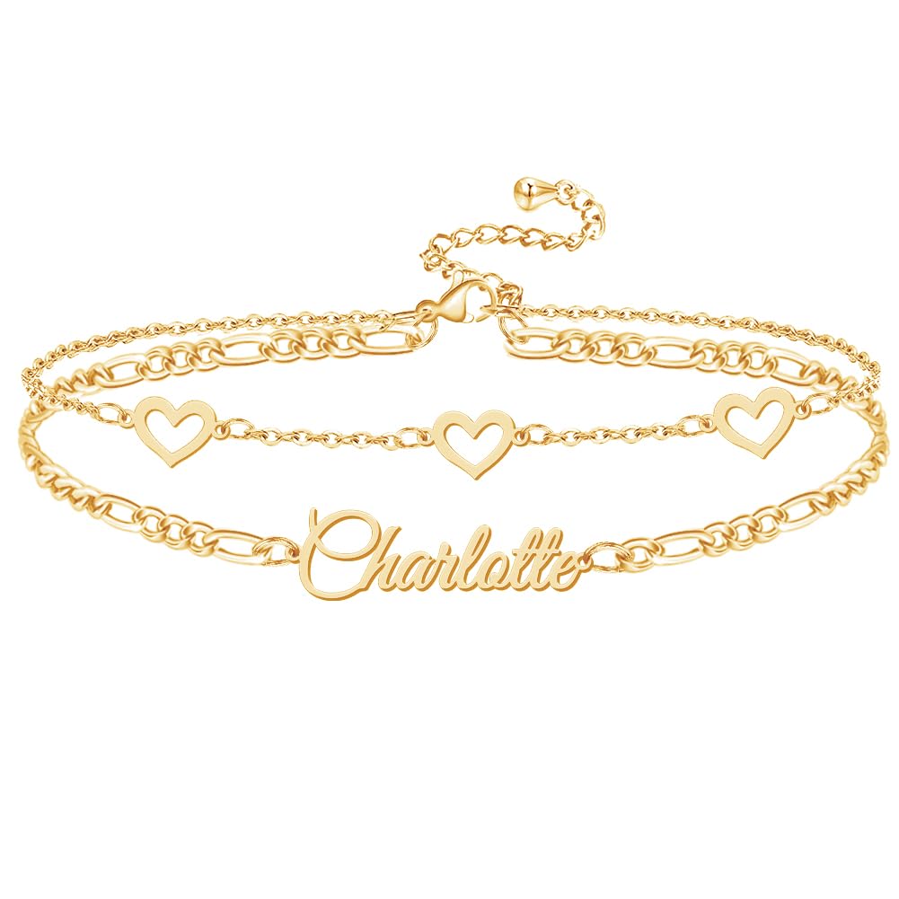 Custom Bracelet with Name 18K Gold Plated Personalized Name Ankle Bracelet Adjustable, Customized Beach Jewelry Gifts for Women Girlfriend