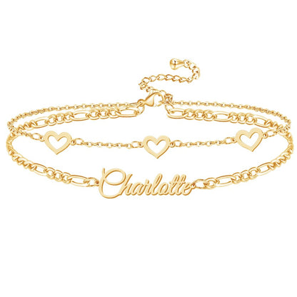 Custom Bracelet with Name 18K Gold Plated Personalized Name Ankle Bracelet Adjustable, Customized Beach Jewelry Gifts for Women Girlfriend