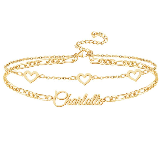 Custom Bracelet with Name 18K Gold Plated Personalized Name Ankle Bracelet Adjustable, Customized Beach Jewelry Gifts for Women Girlfriend