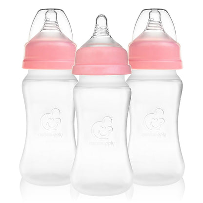 Nenesupply Natural Baby Bottles Newborn Feeding Bottles Slow Flow Breastfeeding Bottle for Breastfed Babies Wide Neck 9oz Anti Colic Level 2 Nipple for 1+ Month Infant Replace Spectra Bottle Pumping