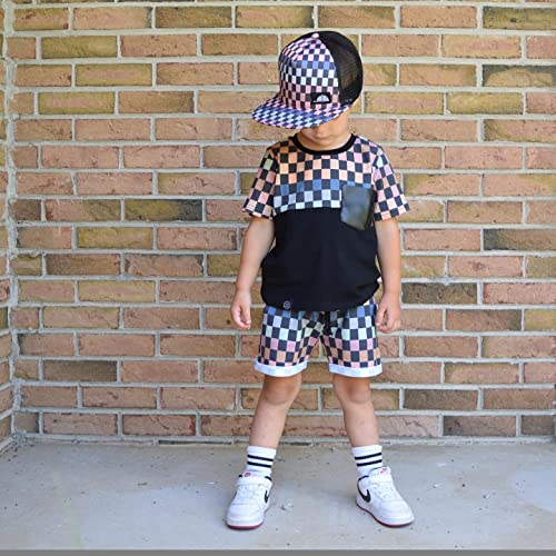 Toddler Baby Boy Summer Clothes Set Short Sleeve Checkered Tops & Shorts Novelty Color Block Outfits
