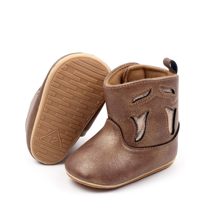 Kuner Baby Cowboy Boots Western Boots Toddler Cowboy Bootie Soft Sole Non-Slip Crib Shoes for Infant Boys Girls0-18 Months