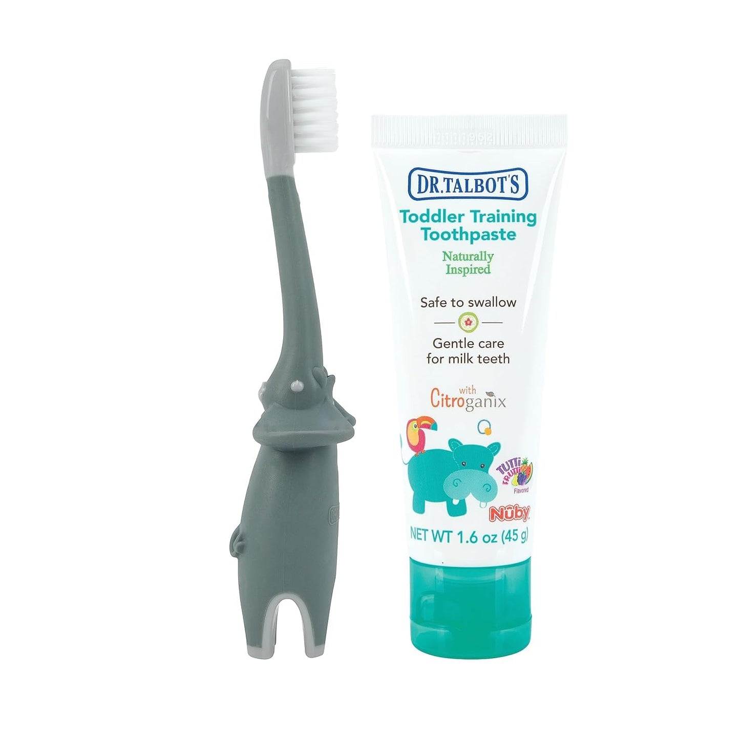 Dr. Talbot's Toddler Training Toothbrush and Natural Kids Toothpaste with Citroganix - 1.6 oz - Fluoride-Free Toothpaste and Toddler Toothbrush - 6+ Months - Alligator