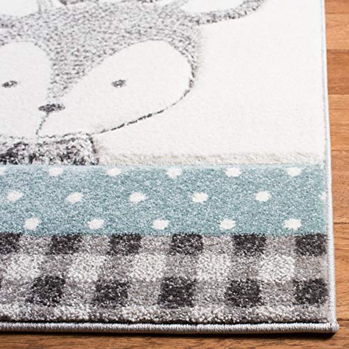 SAFAVIEH Carousel Kids Collection Area Rug - 5'3" Round, Grey & Ivory, Animal Design, Non-Shedding & Easy Care, Ideal for High Traffic Areas for Boys & Girls in Playroom, Nursery, Bedroom (CRK188B)