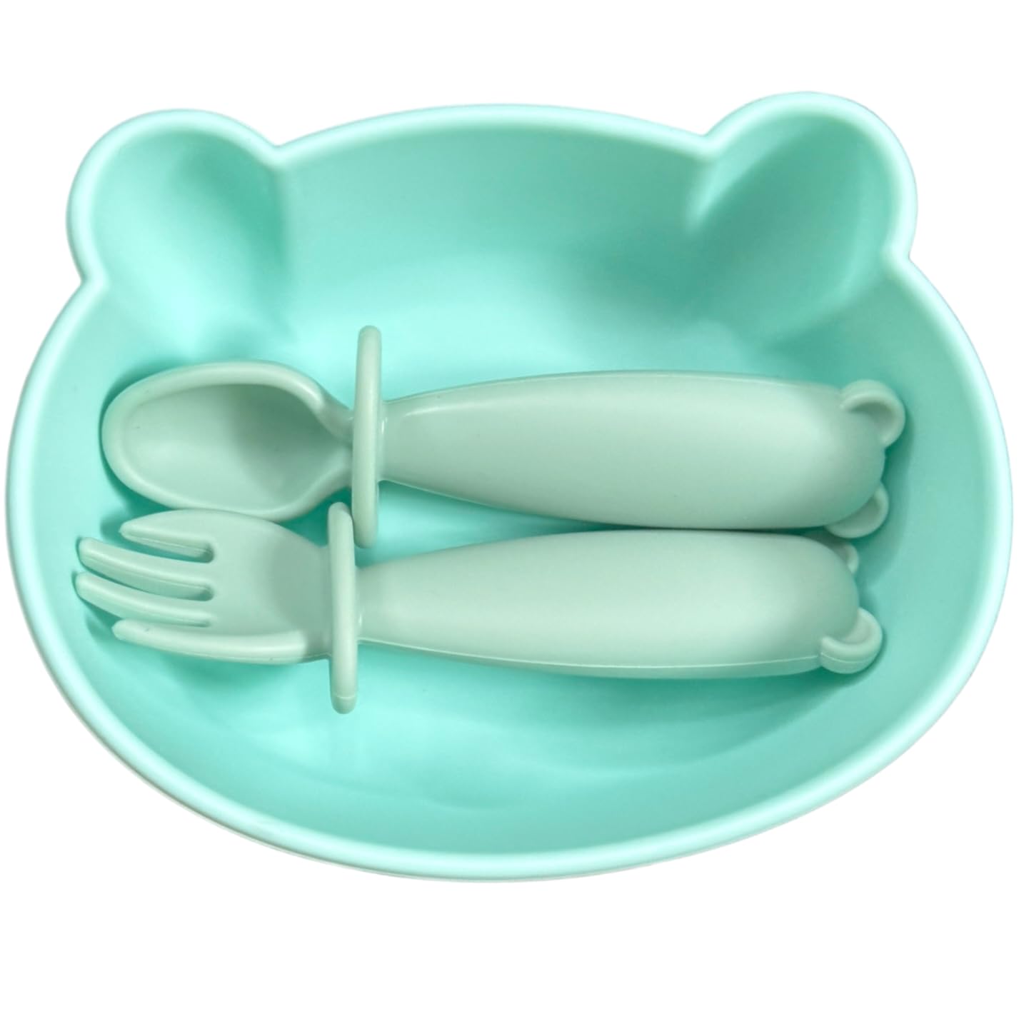 Bear Silicone Baby Bowl Suction Baby Spoon and Fork for Babies 6 months+ Suction Bowls for Baby Utensils 6-12M+ BLW Essentials (Peach Lilac)