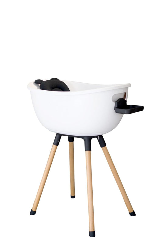 Luxury Standing Baby Bathtub, 3-Stage Convertible with Wooden Stand, Ergonomic Design, No Tray