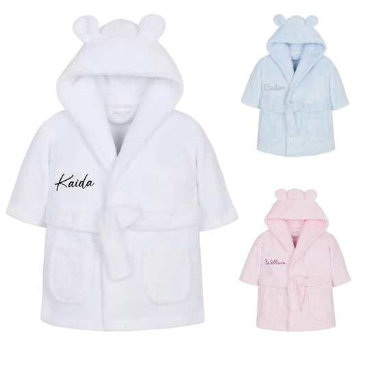 Personalized Flannel Kids Robes for Boys & Girls, BUGMKCS Customized Baby Toddler Cotton Premium Boys Robe with Embroidered Name, Cute Bear Spa Robe Girls Bathrobe, Perfect Gifts for Birthday, Christmas