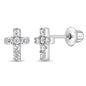 925 Sterling Silver Cubic Zirconia Little Cross Shape Stud Earrings with Safety Screw Back Lock for Toddlers, Little Girls, Pre-Teens & Teens - Christian Jewelry for Sweet & Loving Children