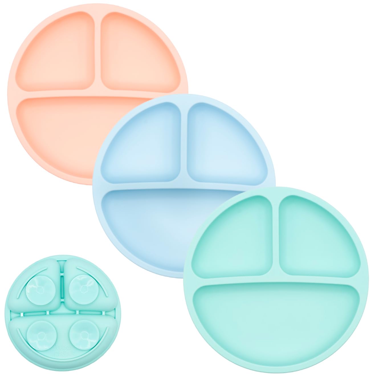 WeeSprout Suction Plates with Lids for Babies & Toddlers - 100% Silicone, Dinnerware Stays Put, Divided Design for Picky Eaters, Microwave & Dishwasher Friendly, 3 Pack
