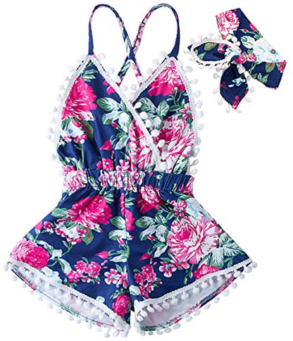 6M-3T Baby Girl Backless Bodysuit Outfit Set Romper Jumpsuit with Headband