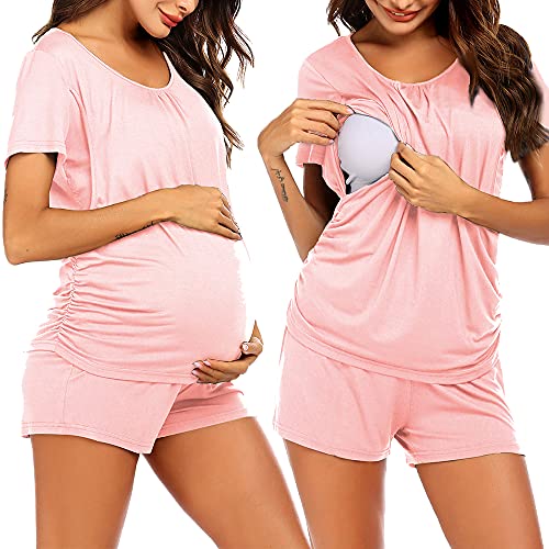 Ekouaer Womens Maternity Pajamas Nursing Pjs for Breastfeeding Soft Postpartum Lounge Sets Sleepwear Layer Pregnancy Clothes