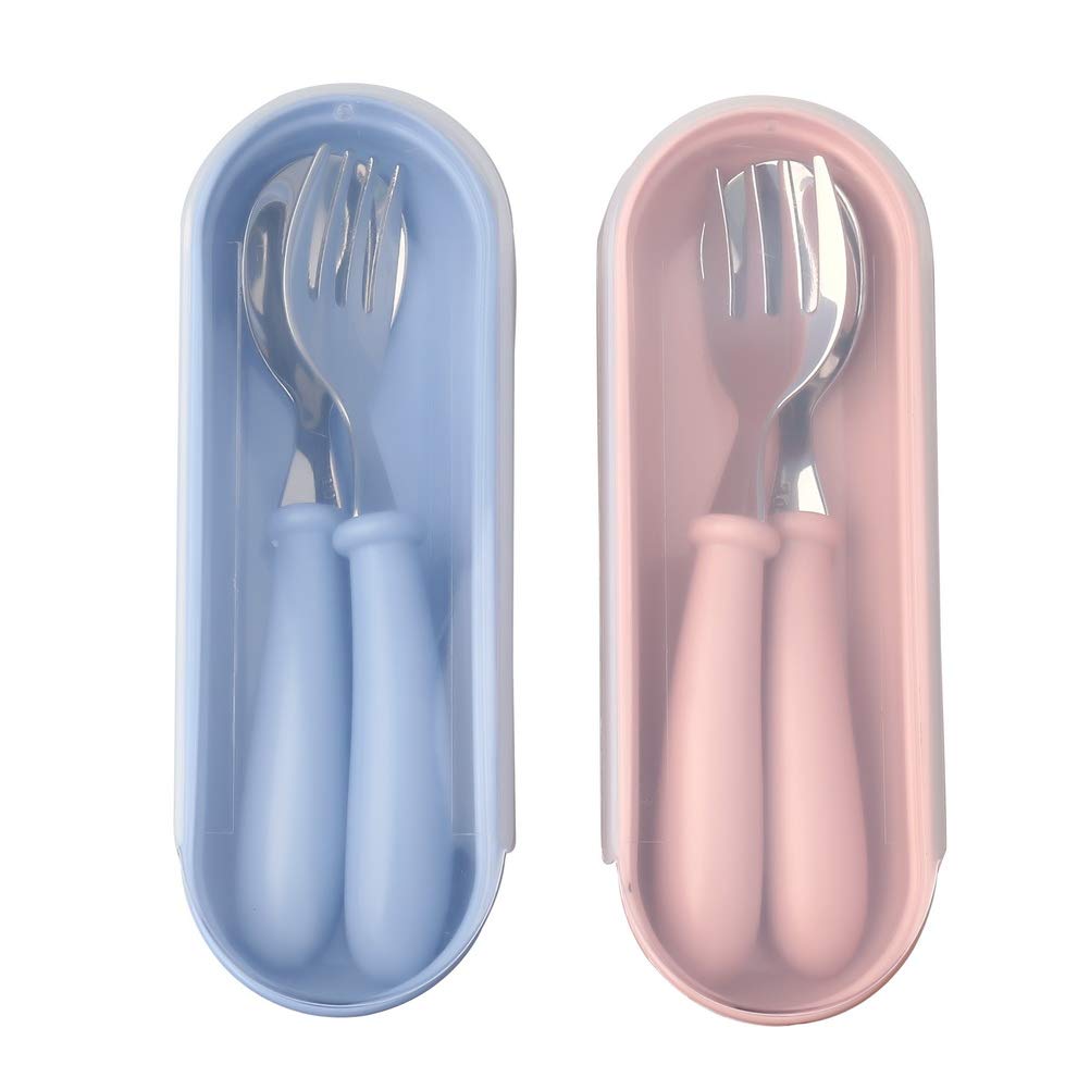 Toddler Utensils, Toddler Forks and Spoons,Stainless Steel Baby Utensils Baby Silverware Set with Storage Box for Safe Dining (3 Set with Case)