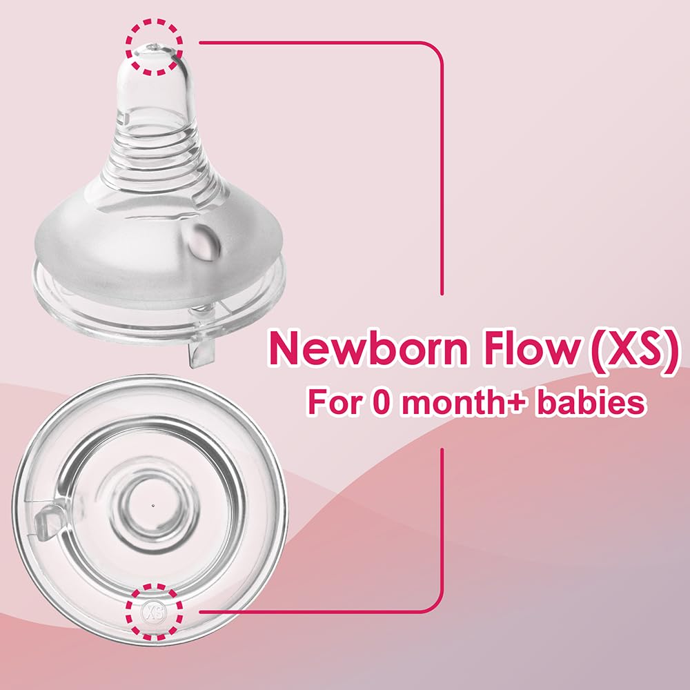 Nenesupply Natural Baby Bottles Newborn Feeding Bottles Slow Flow Breastfeeding Bottle for Breastfed Babies Wide Neck 9oz Anti Colic Level 2 Nipple for 1+ Month Infant Replace Spectra Bottle Pumping