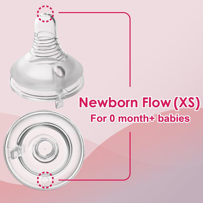 Nenesupply Natural Baby Bottles Newborn Feeding Bottles Slow Flow Breastfeeding Bottle for Breastfed Babies Wide Neck 9oz Anti Colic Level 2 Nipple for 1+ Month Infant Replace Spectra Bottle Pumping