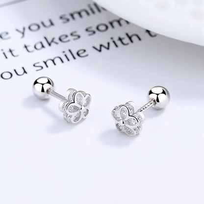 18K Gold Plated Sterling Silver Cubic Zirconia Screw Back Small Trendy Dainty Cute Flower Stud Earrings for Women with Jewelry Rose Box