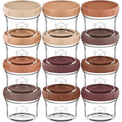 KeaBabies 4pk 8oz & 4pk 4oz Glass Baby Food Containers with Lids - Leak-Proof,Microwavable Small Glass Jars,Baby Purees & Toddler Snack Storage Containers,BPA-Free,Dishwasher & Freezer Safe(Musk Dusk)