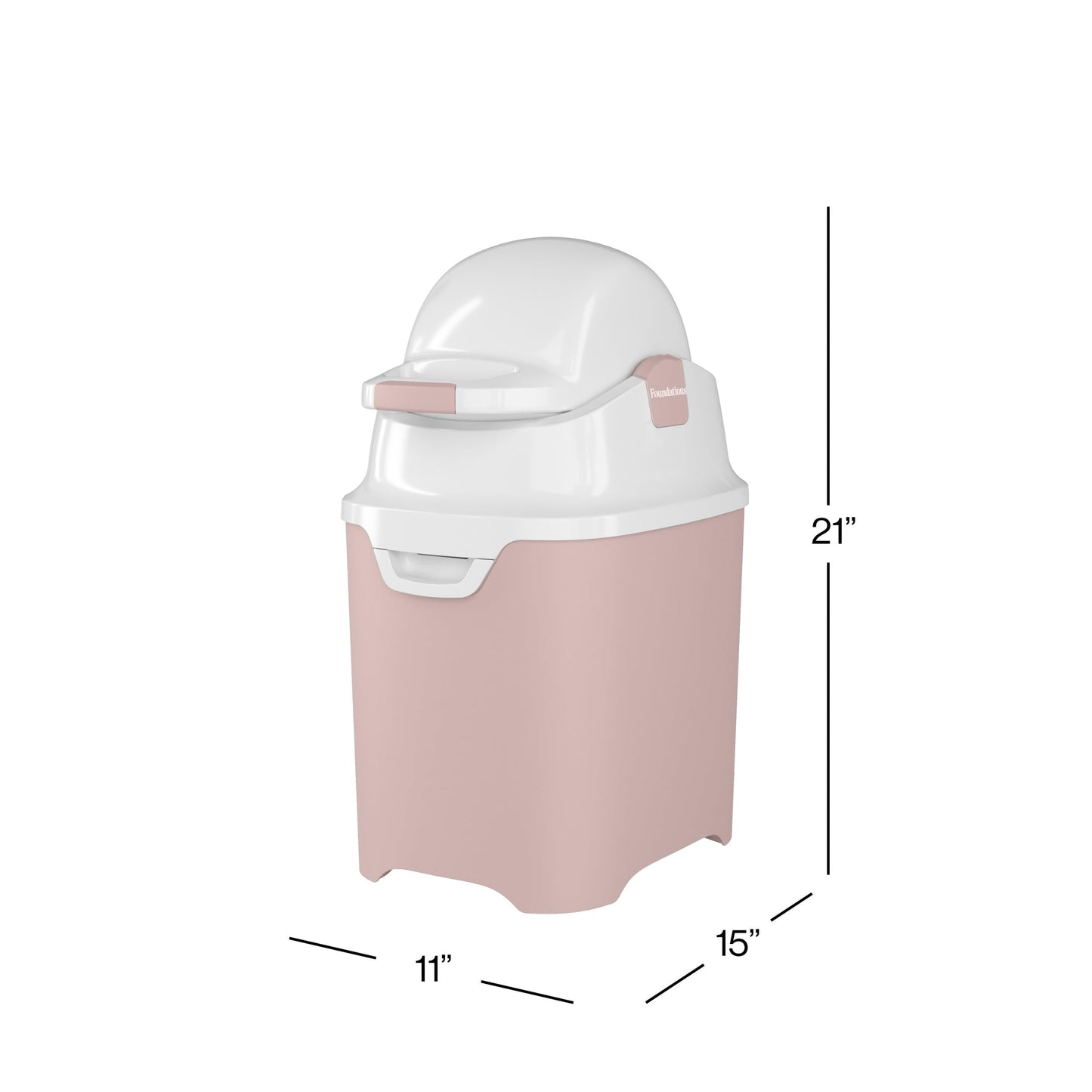 Foundations Mini Diaper Pail with Airtight Lid - Durable & Odorless Diaper Disposal, Large Capacity, Holds up to 30 Newborn Diapers, Refill with Any Bags - Pink