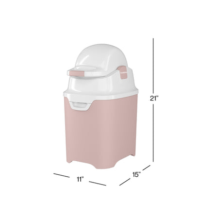 Foundations Mini Diaper Pail with Airtight Lid - Durable & Odorless Diaper Disposal, Large Capacity, Holds up to 30 Newborn Diapers, Refill with Any Bags - Pink