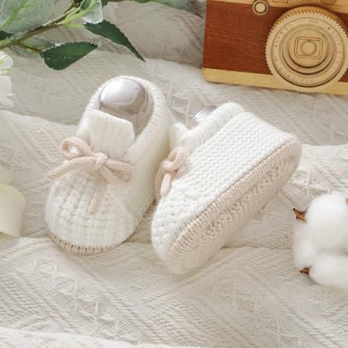 LAWKUL Baby Booties Knit Newborn Shoes Cozy First Walkers Infant Toddler Boots for Boy Girls 0-3 Months