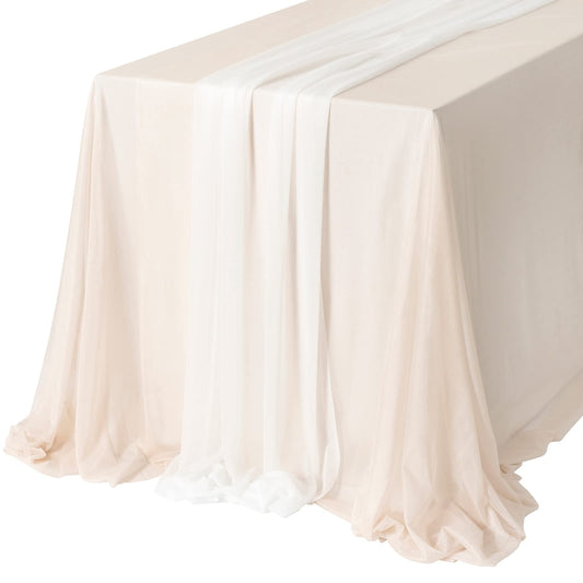 Ling's Moment Sheer Chiffon Table Cloth & Runner Set for 3x4ft Rectangle Table Decor in Dusty Rose & Blush for Wedding Reception and Parties