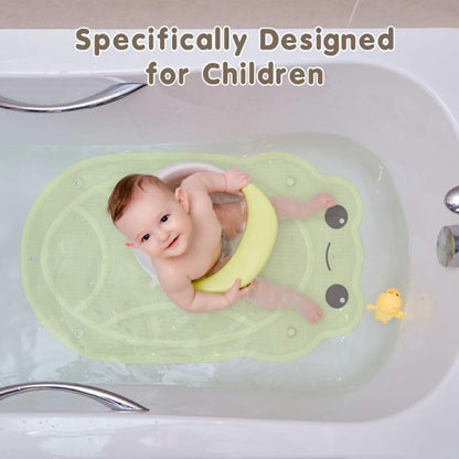Bath Mat for Tub Non Slip Baby, Kids Bathtub Mat, 30"x18" Bath Mat for Baby, Natural Rubber no Odors, Textured Surface and Strong Suction Cups for Double Anti-Slip, Easy to Clean, Green