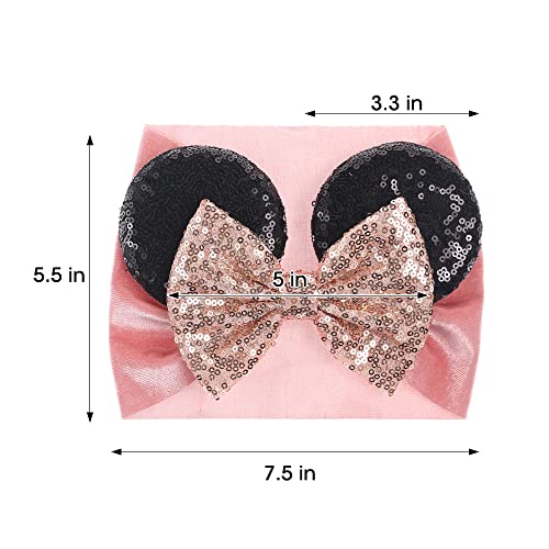 JIAHANG Baby Leopard Bows Turban Knotted Head Wraps, Hair Bows Headbands Stretchy Hair bands for Infant Toddlers Girls (pink leopard)
