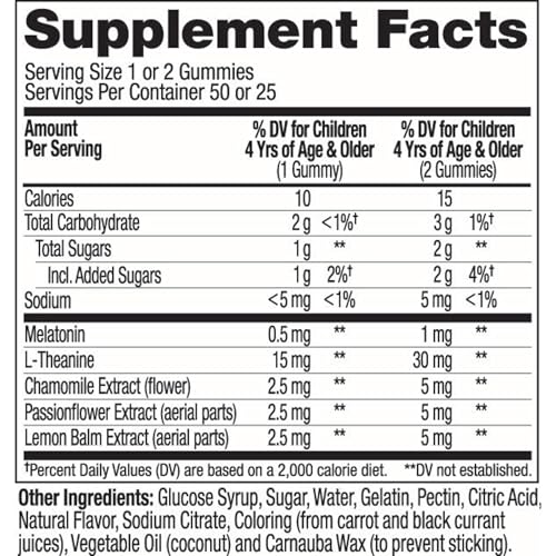 OLLY Kids Sleep Gummy, 0.5mg Melatonin, L Theanine, Chamomile, and Lemon Balm, Childrens Chewable Supplement, Raspberry - 50 Count