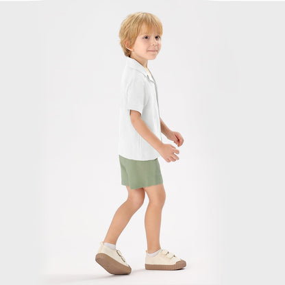 XMWEALTHY Toddler Baby Boy Summer Clothes Color Block Short Sleeve Button-down Shirt Tops + Cotton Pants Outfit Set