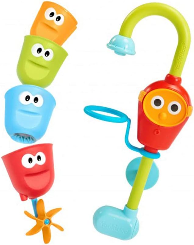 Yookidoo Toddler and Baby Bath Toy (Ages 1-3): Flow N Fill - 3 Stackable Play Cups - Battery Operated Interactive Hose Toy & Tumblers with Multiple Play Aspects - Make Bath Time Maigcal (No Mold)