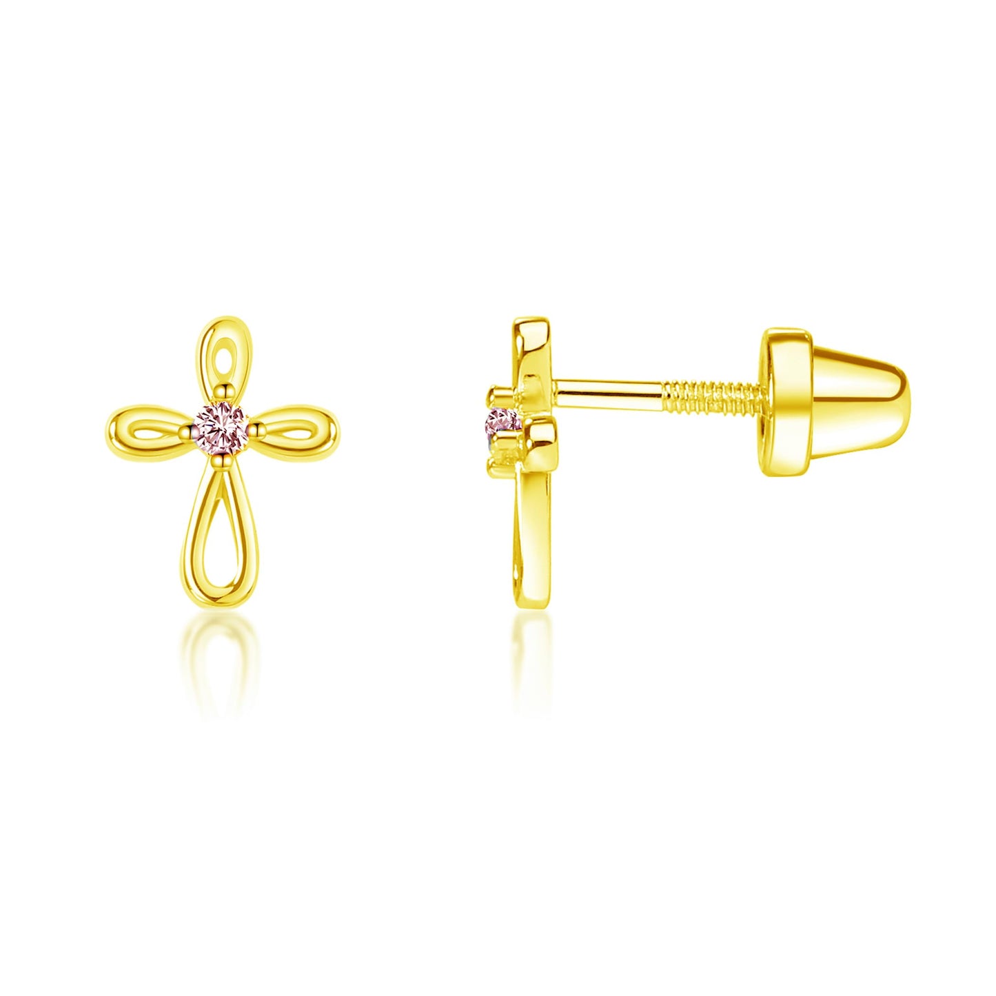 Cherished Moments Girl's 14K Dainty Gold-Plated or Sterling Silver Infinity Cross Earring with CZ and Screw Back