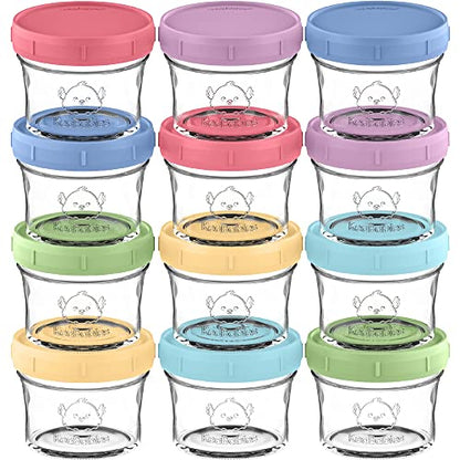 KeaBabies 4pk 8oz & 4pk 4oz Glass Baby Food Containers with Lids - Leak-Proof,Microwavable Small Glass Jars,Baby Purees & Toddler Snack Storage Containers,BPA-Free,Dishwasher & Freezer Safe(Musk Dusk)