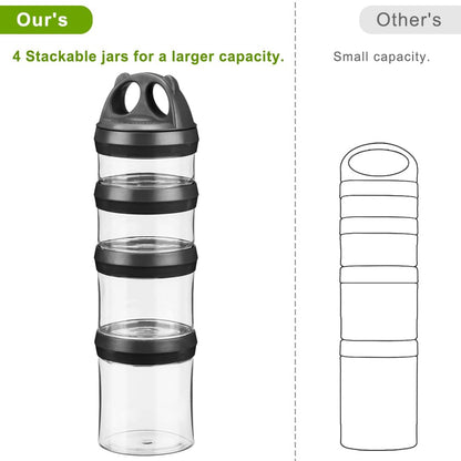 SELEWARE Portable Stackable Food Storage Containers for Snacks Formula Powder and Drinks Twist Lock System Airtight Leak-proof BPA and Phthalate Free 4 Piece Jars 31oz Blue