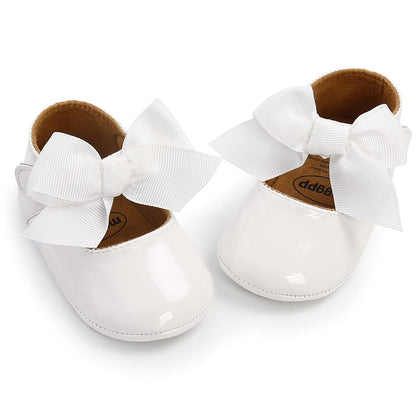 Baby Girls Mary Jane Flats with Bowknot Flowers Soft Newborn Infant First Walkers Crib Shoes Wedding Party Christmas Dress Shoes