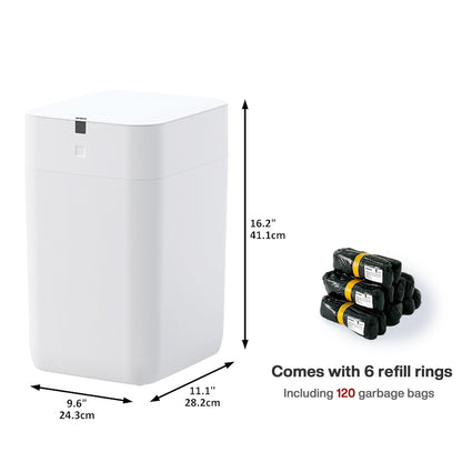 Automatic Trash Can, 4 Gallon Self Sealing and Self-Changing Smart Trash Can, Motion Sensor, Touchless Garbage can with lid for Kitchen Bathroom Office, 6 Refill Rings(A1, Golden line)