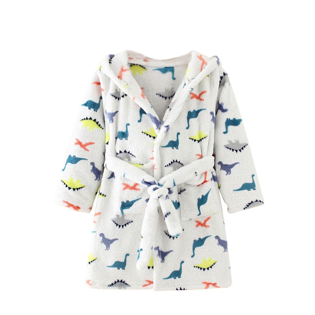 Toddlers Kids Hooded Robe Boys Girls Soft Flannel Bathrobes Pajamas Plush Robe