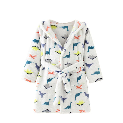 Toddlers Kids Hooded Robe Boys Girls Soft Flannel Bathrobes Pajamas Plush Robe