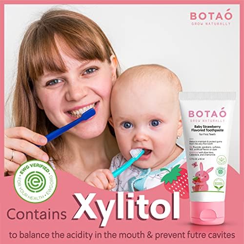 Fluoride Free Baby Toothpaste | Strawberry Flavored - Organic Training Natural Toddler Toothpaste for Toddlers | EWG Verified, Vegan, SLS Free, Safe to Swallow, Aloe Vera -1.7Oz