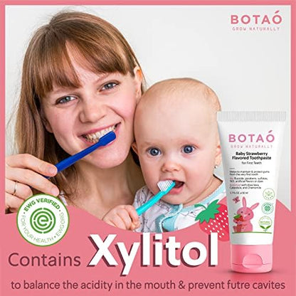 Fluoride Free Baby Toothpaste | Strawberry Flavored - Organic Training Natural Toddler Toothpaste for Toddlers | EWG Verified, Vegan, SLS Free, Safe to Swallow, Aloe Vera -1.7Oz