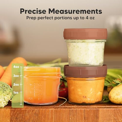KeaBabies 4pk 8oz & 4pk 4oz Glass Baby Food Containers with Lids - Leak-Proof,Microwavable Small Glass Jars,Baby Purees & Toddler Snack Storage Containers,BPA-Free,Dishwasher & Freezer Safe(Musk Dusk)