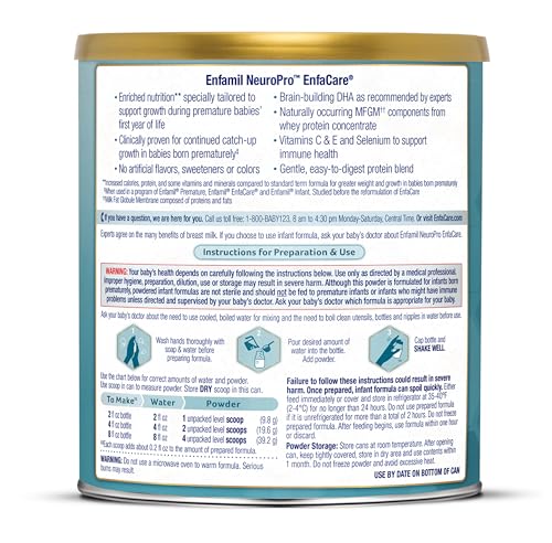 Enfamil NeuroPro EnfaCare High Calorie Premature Baby Formula, Milk-Based with Iron, Brain-Building DHA, Vitamins & Minerals for Immune Support, added easy-to-digest proteins, Baby Milk, 13.6 Oz Can