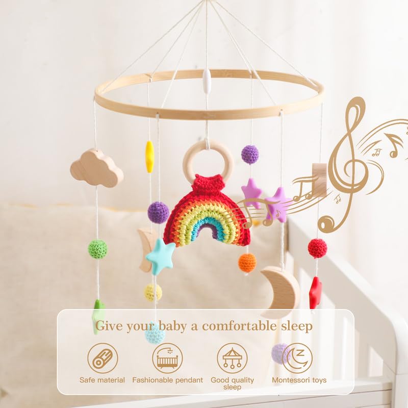Wooden Crib Mobile Arm | Baby Crib Mobile Arm Wooden Holder | Rotatable Adjustable Anti Slip Attachment Clamp for Sturdy Mobile Hanger (Curved Arm)