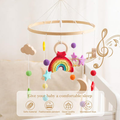 Wooden Crib Mobile Arm | Baby Crib Mobile Arm Wooden Holder | Rotatable Adjustable Anti Slip Attachment Clamp for Sturdy Mobile Hanger (Curved Arm)