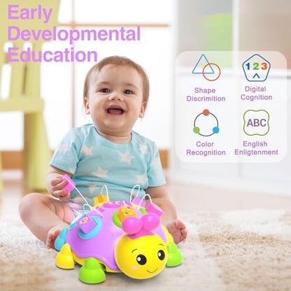 Baby Musical Ladybug Crawling Toys,Baby Toy 6-12 Months with Light-up Music, Early Educational Learning Montessori Toy, Infant Gift Toys for 7 8 9 10 11 Months 1-2 Years Old Newborn Girls (Pink)