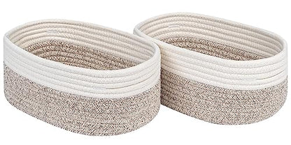 CubesLand Off White Small Storage Baskets for Shelves, Closet Organization Storage Bins Empty Gift Basket Baby Nursery Woven Baskets for Organizing, Rectangular Clothes Closet Shelves Baskets 3 Packs