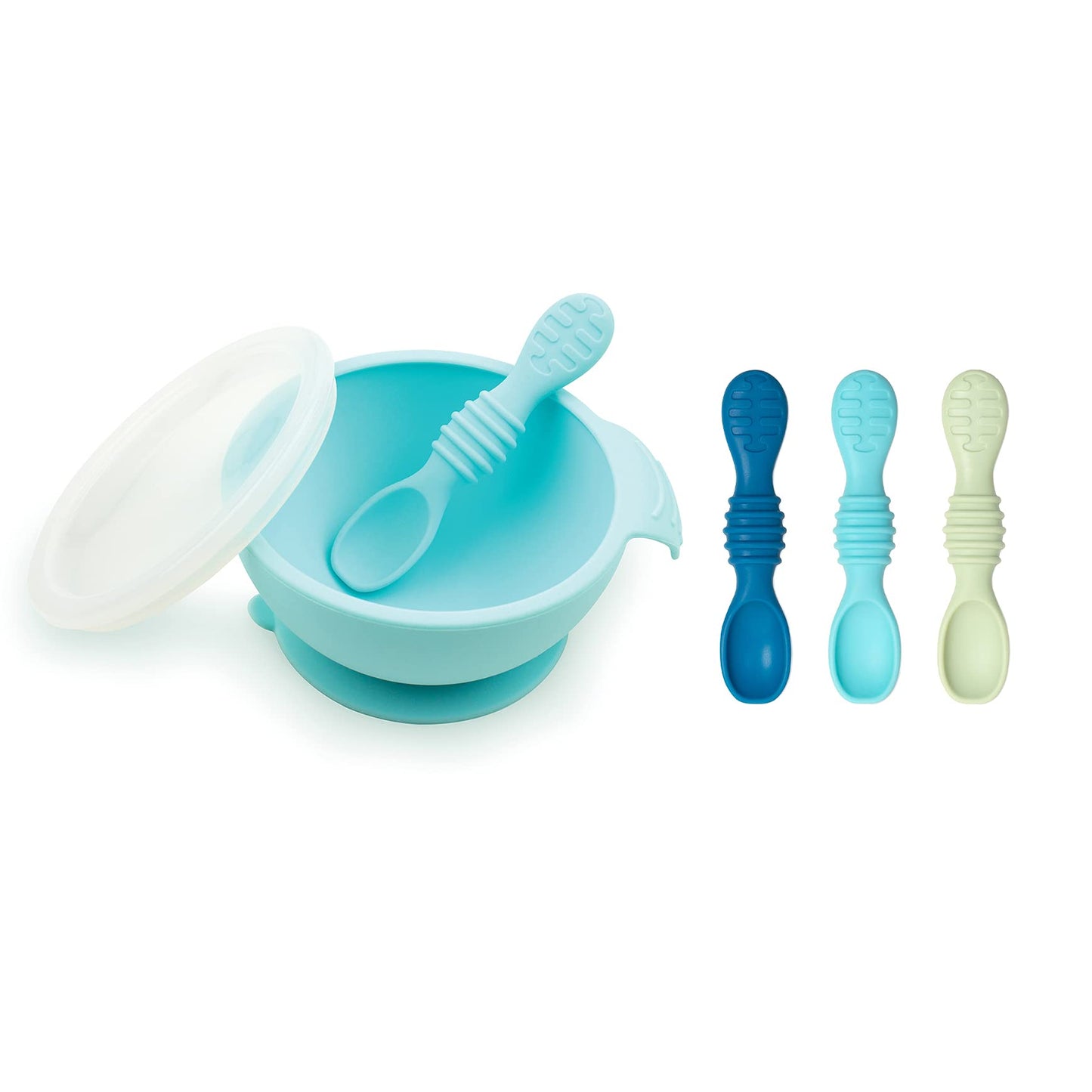 Bumkins Baby Bowls, Disney Minnie Mouse Silicone Baby Feeding Set, Suction Bowls for Baby and Toddler with Spoon, First Feeding Set, Platinum Silicone Bowl for Babies 4 Months