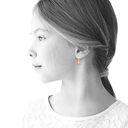 Little Miss Twin Stars Girls Earrings - 14k Gold Plated Flower Leverback Earring - Hypoallergenic and Nickel Free For Sensitive Ear